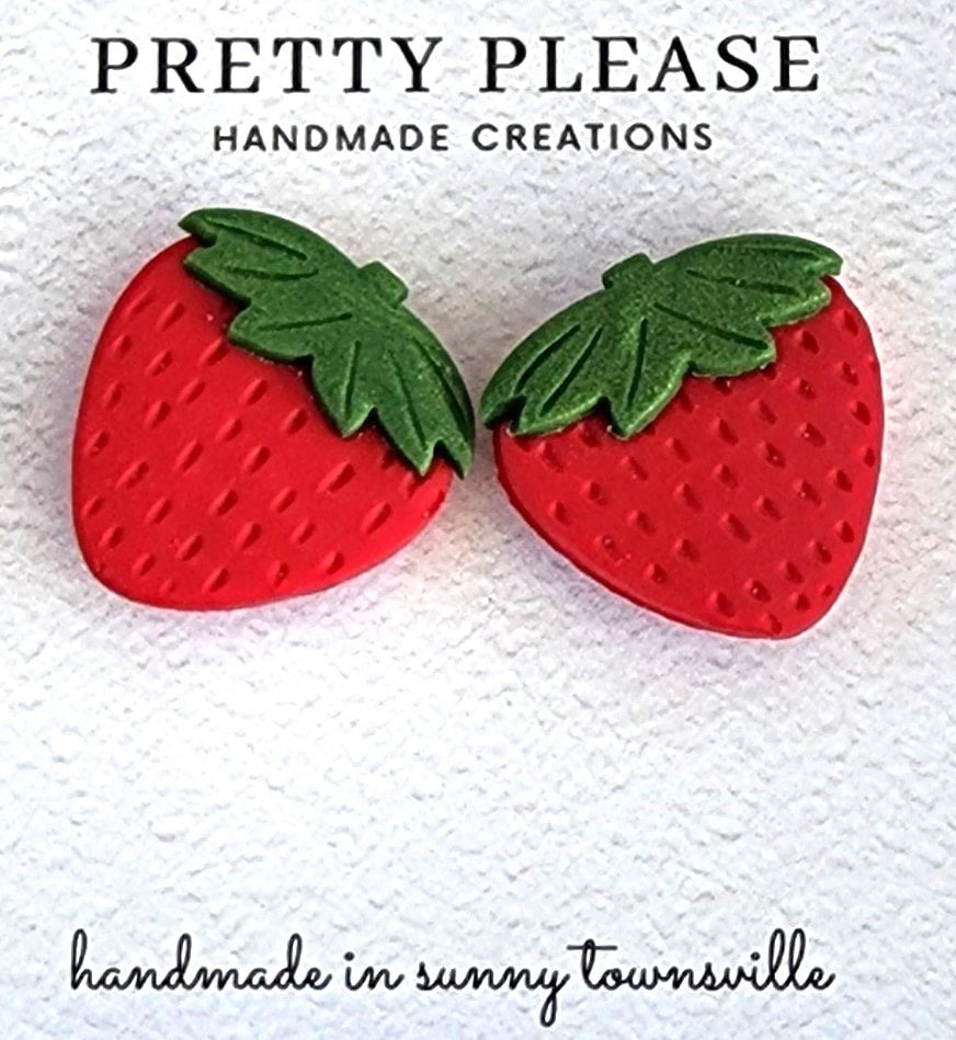 Polymer Clay STRAWBERRY Earrings. Handmade in Townsville sunny